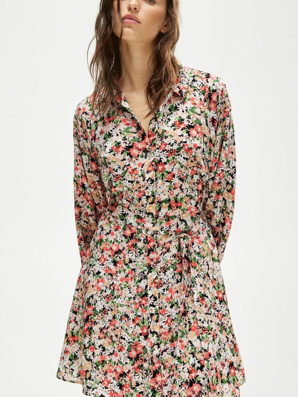H&M Floral Balloon-Sleeved Mini Shirt Dress Size M NWOT